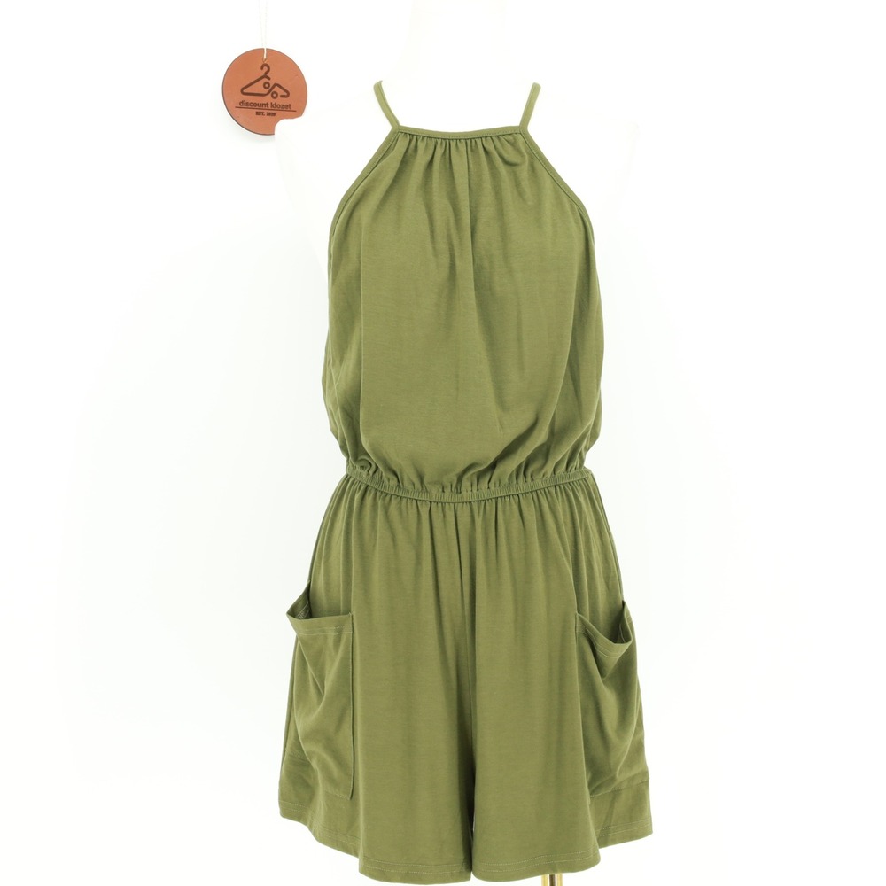 Cupshe Womens Olive Green Halter‎ Neck Romper Elastic Waist Pockets Size Small